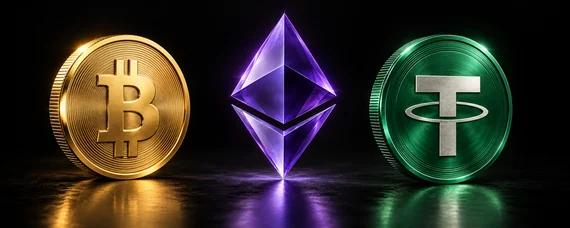 Bitcoin, Ethereum and Tether