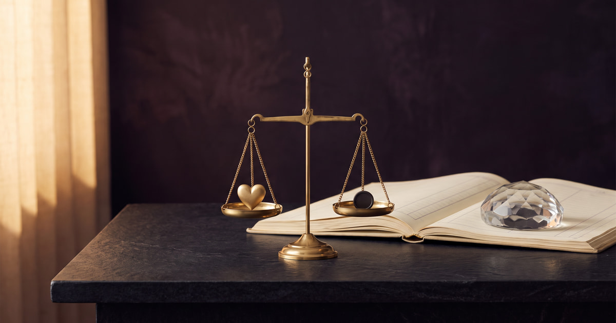 Balanced brass scale and blank ledger, a conceptual illustration of campaign accountability